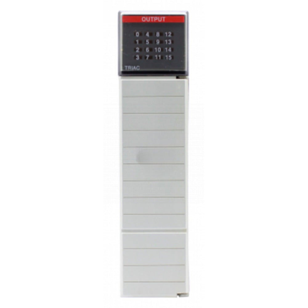 Allen-Bradley 1746-OA16 output module, part of SLC 500, with 'OUTPUT' label, supports AC loads for industrial automation.