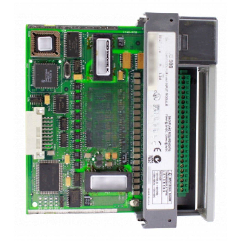 Allen-Bradley 1746-NT8 SLC 500 Thermocouple/mV Input Module. Green circuit board with electronic components.