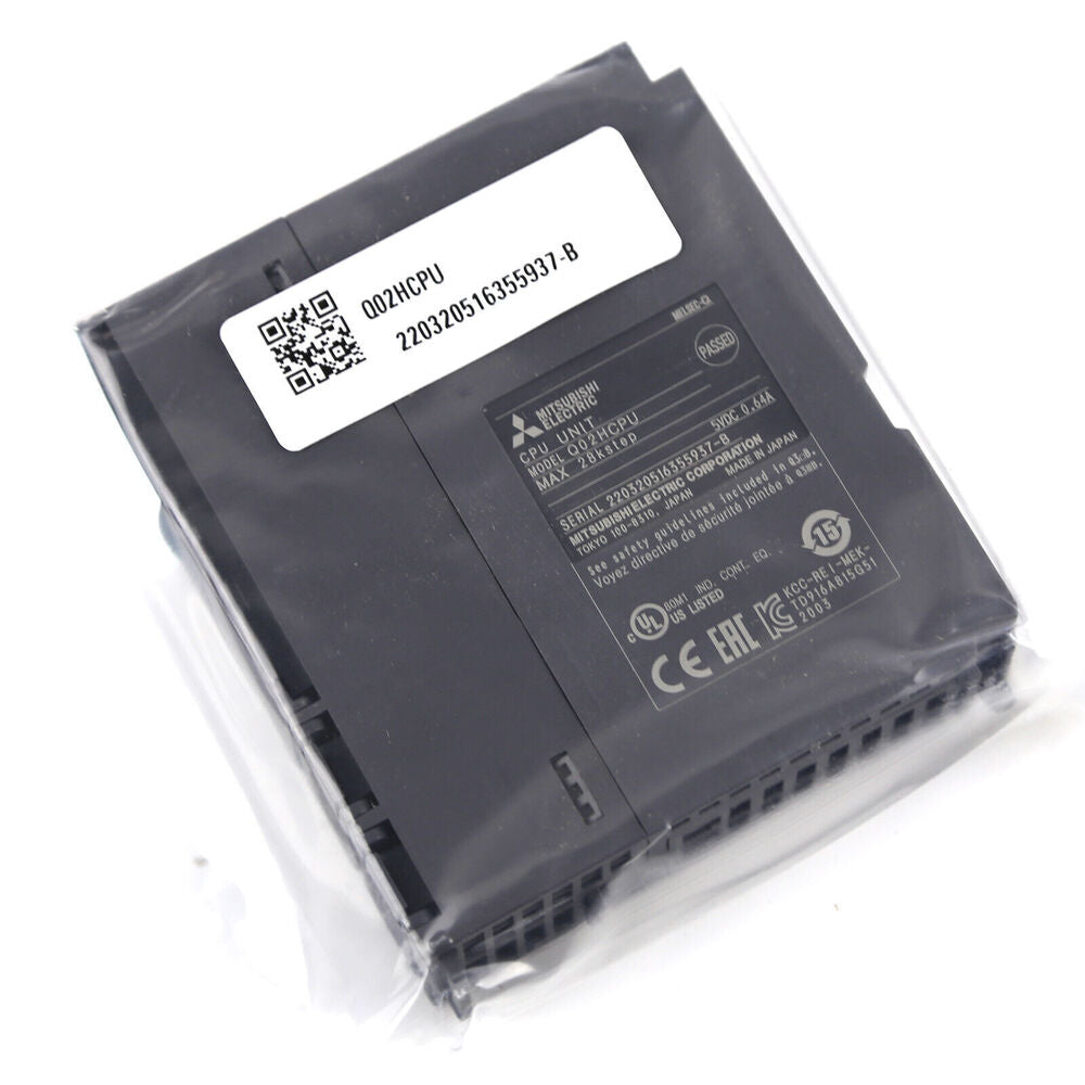 Mitsubishi Q02HCPU PLC Module, New In Box. Industrial automation part, model Q02HCPU, serial 220320516355937-B.