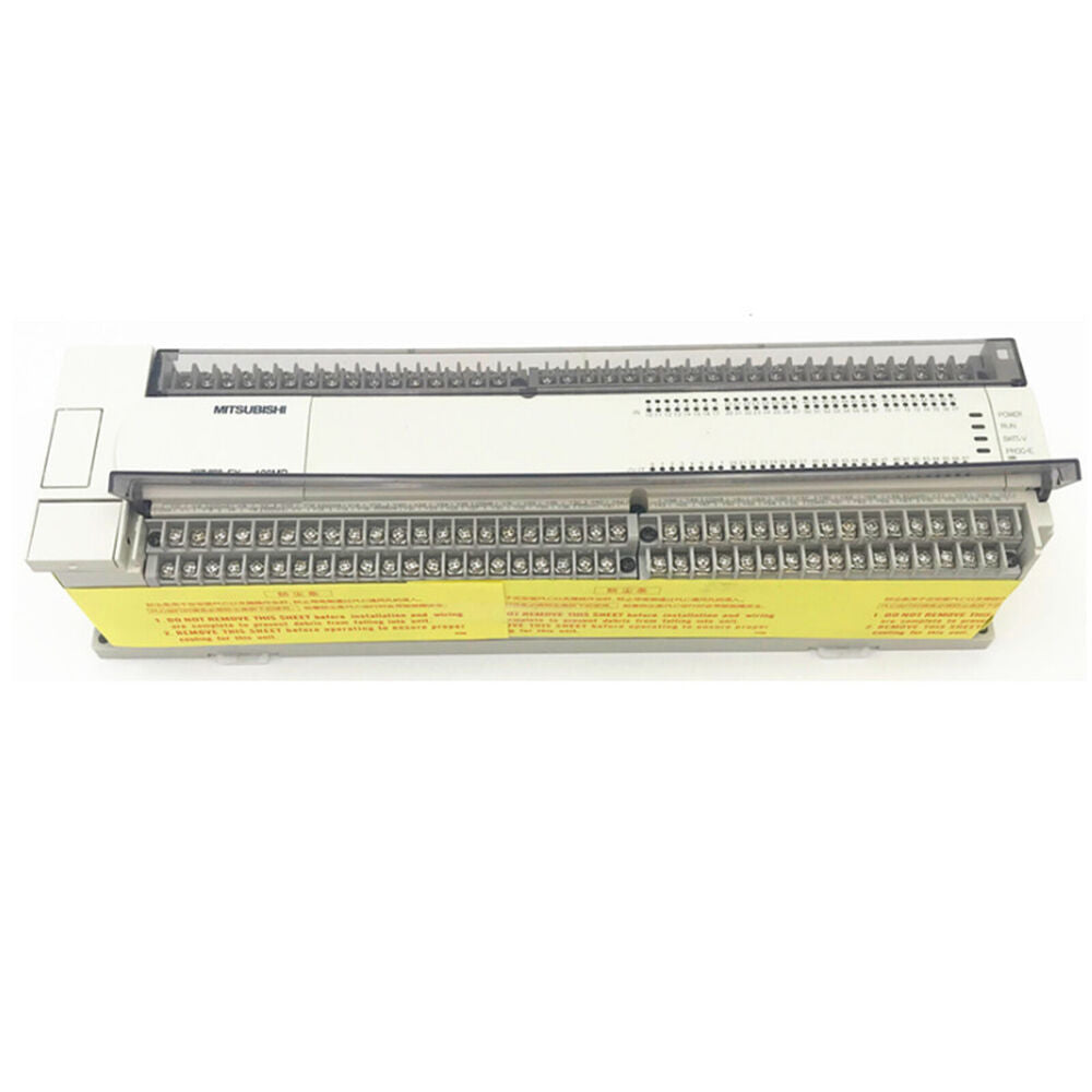 Mitsubishi FX2N-128MR-ES/UL PLC. Industrial automation module with terminal blocks and Mitsubishi logo. Gray/white.