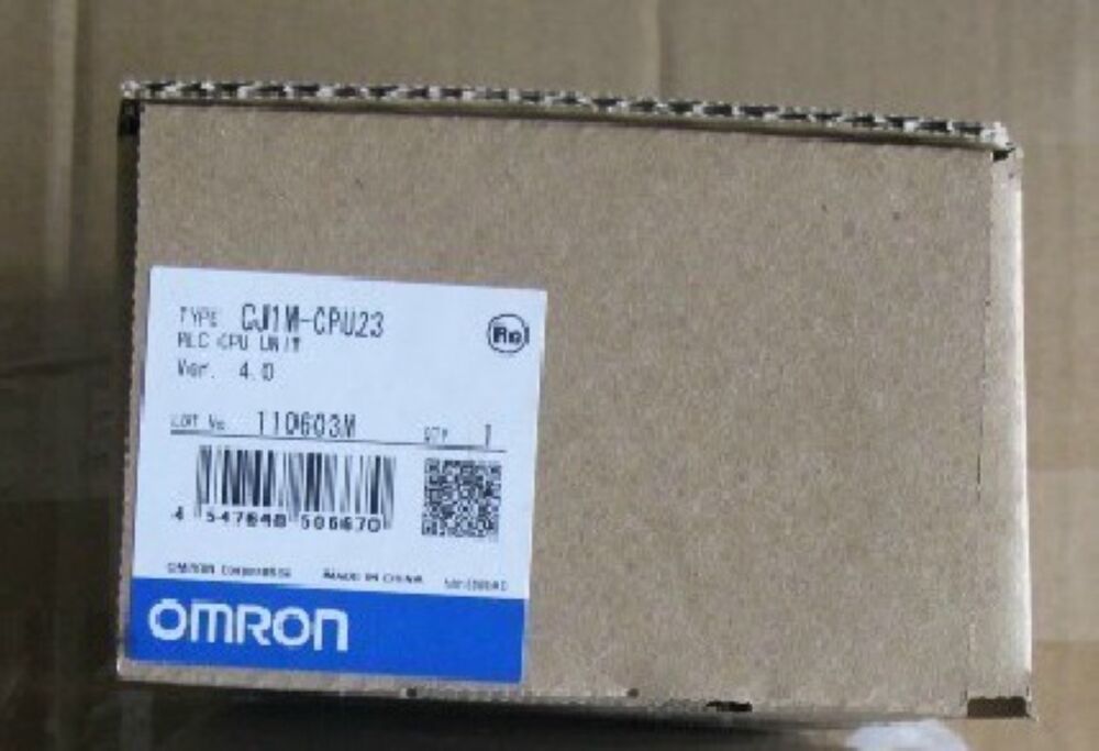 Omron CJ1M-CPU23 PLC CPU Unit in box, new in box with barcode and OMRON logo, model 110603M, version 4.0