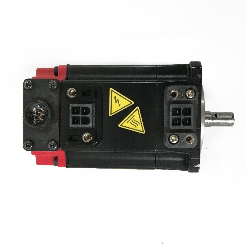 FANUC A06B-0115-B855#0059 Servo Motor, black and red with warning symbols, industrial automation part