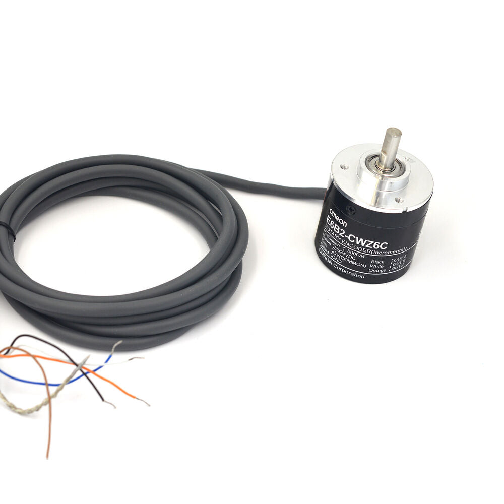 Omron E6B2-CWZ6C Rotary Encoder. Industrial automation sensor, 500P/R resolution, with cable and wires.