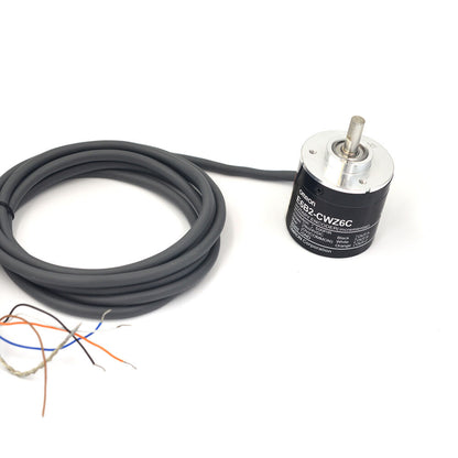 Omron E6B2-CWZ6C Rotary Encoder. Industrial automation sensor, 500P/R resolution, with cable and wires.
