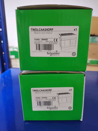 Schneider Electric TWDLCAA24DRF PLC Module in box, Twido Series, Industrial automation component.