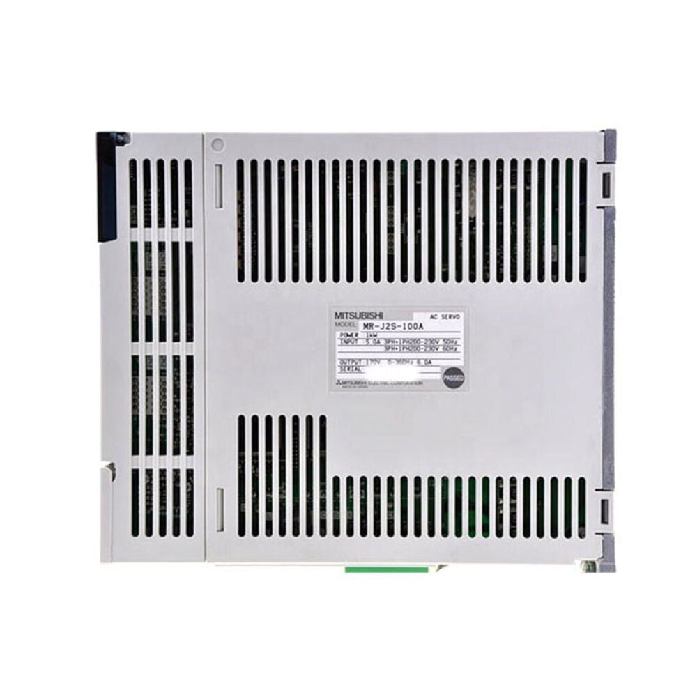 Mitsubishi MR-J2S-100A AC Servo Drive, industrial automation component, white and gray with product details.