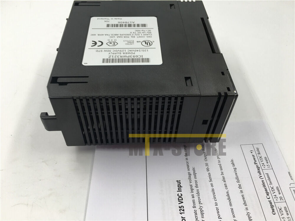 FANUC IC693PWR321Z power supply module, black with labels, 120/240VAC input, 30W, industrial automation part