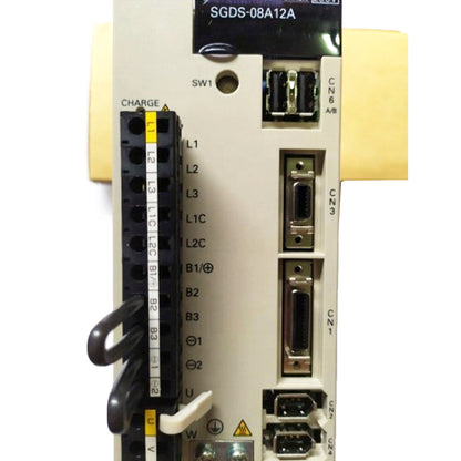 YASKAWA SGDS-08A12A AC Servo Drive, industrial automation component, beige housing with connection ports and terminals.