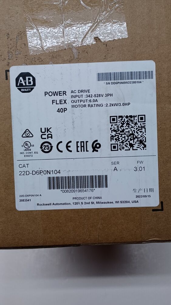 Allen Bradley AB 22D-D6P0N104 PowerFlex 40 2.2kW 3Hp AC Drive 2022 Sealed ! AB