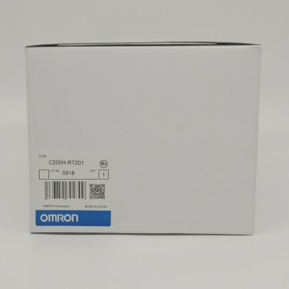 New Omron C200H-RT201 controller in box, Made in Japan, featuring the OMRON logo.