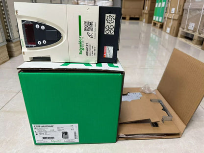 Schneider Altivar 61 ATV61HU15N4Z VFD unit, new, in its packaging, industrial automation.