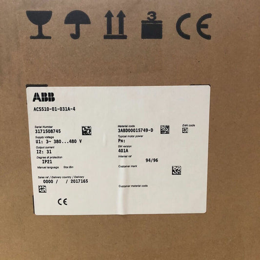 ABB ACS510-01-031A-4 Frequency Converter Label, Serial Number 3171508745, IP21 Protection, Industrial Automation Parts