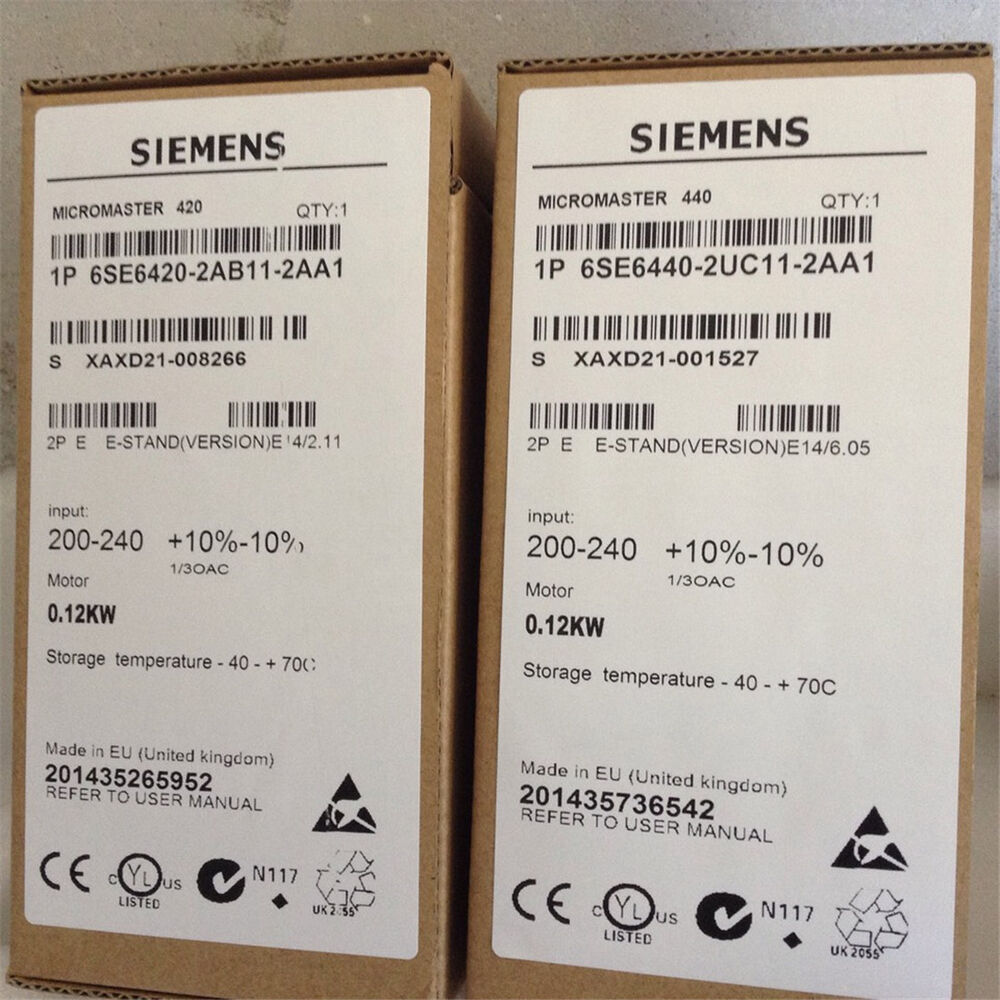 Siemens MICROMASTER 440 drive boxes, model 6SE6440-2UC11-2AA1, industrial automation part, new condition.