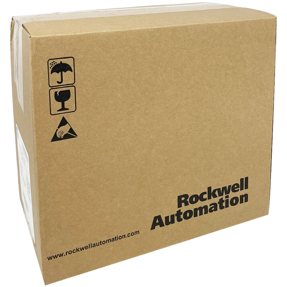 New sealed Allen-Bradley PowerFlex 523 drive in box. Rockwell Automation packaging, www.rockwellautomation.com