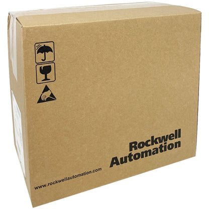 New sealed Allen-Bradley PowerFlex 523 drive in box. Rockwell Automation packaging, www.rockwellautomation.com