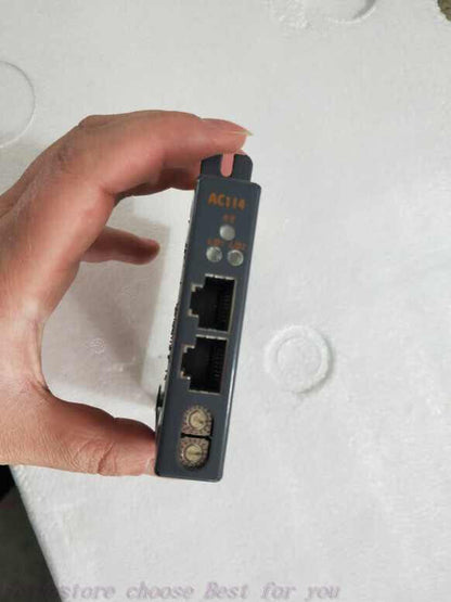 USED B&R AC114 Motion Controller Module, Grey industrial automation part, with two Ethernet ports.