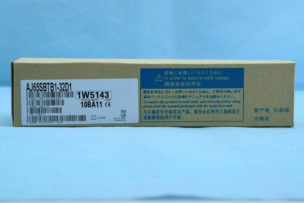 Mitsubishi AJ65SBTB1-32D1 PLC new in box, CC-Link, and safety instructions. Industrial automation product.