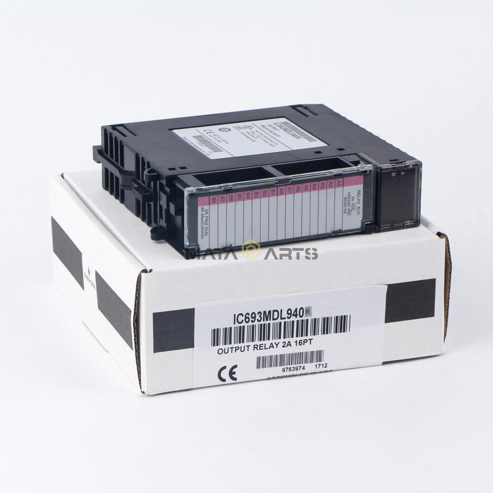 FANUC IC693MDL940K output relay module, 2A 16PT, industrial automation part displayed on a white box.