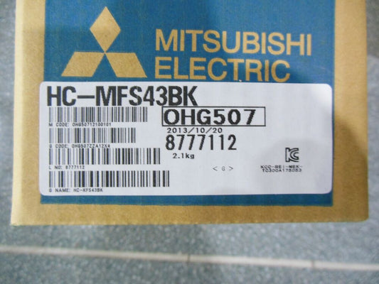 Mitsubishi HC-MFS43BK AC Servo Motor box with label: OHG507, 8777112, 2.1kg, fast shipping.