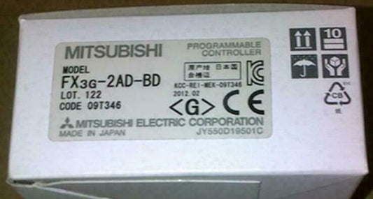 Mitsubishi FX3G-2AD-BD PLC product box. Programmable Controller with Made in Japan Label.