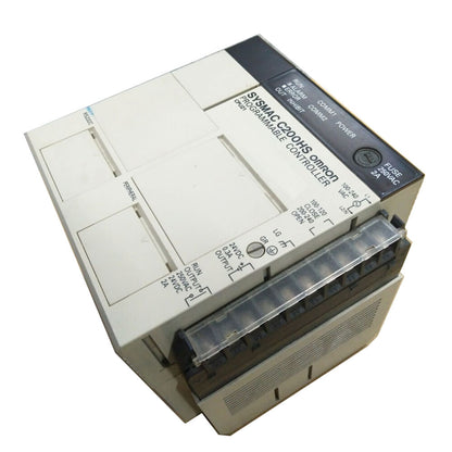 Omron C200HS PLC CPU21 module. SYSMAC programmable controller for industrial automation, features RUN & OUTPUT indicators.