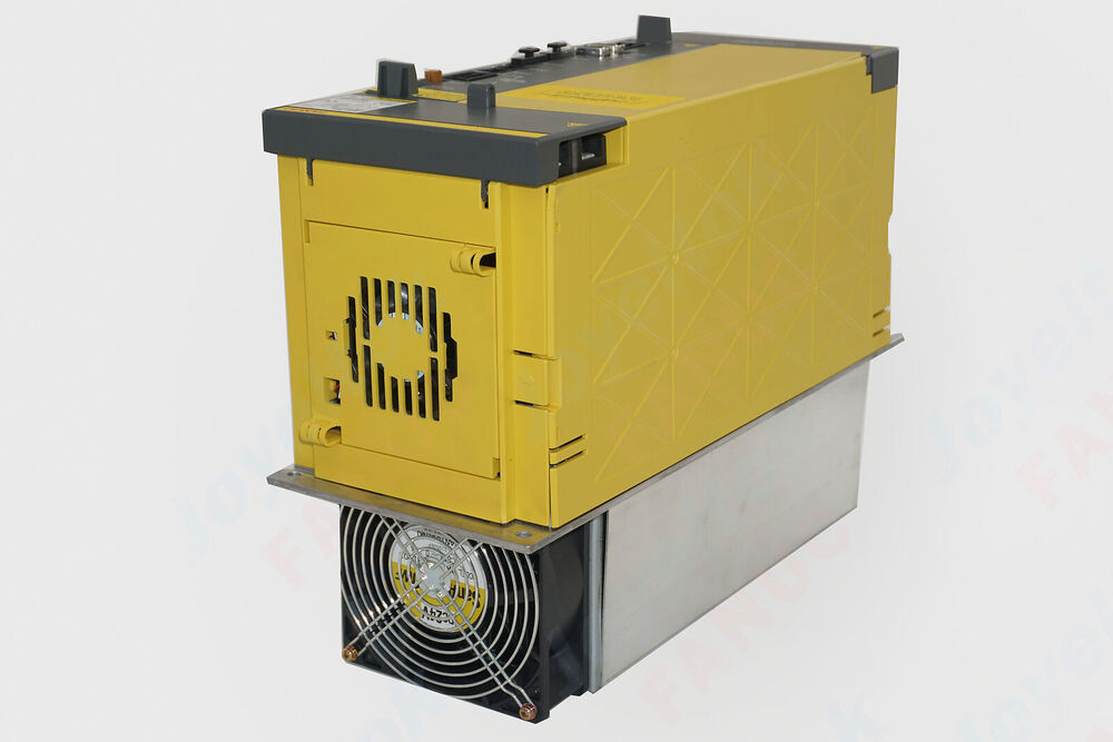 FANUC A06B-6114-H109 Servo Drive, yellow and silver industrial automation part, with cooling fan