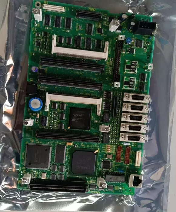 FANUC A20B-8100-0669 circuit board, green PCB with various components, for industrial automation, fast shipping.