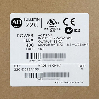 NEW Allen-Bradley PowerFlex 400 18.5 kW 25 HP AC Drive 22C-D038A103 ! AB