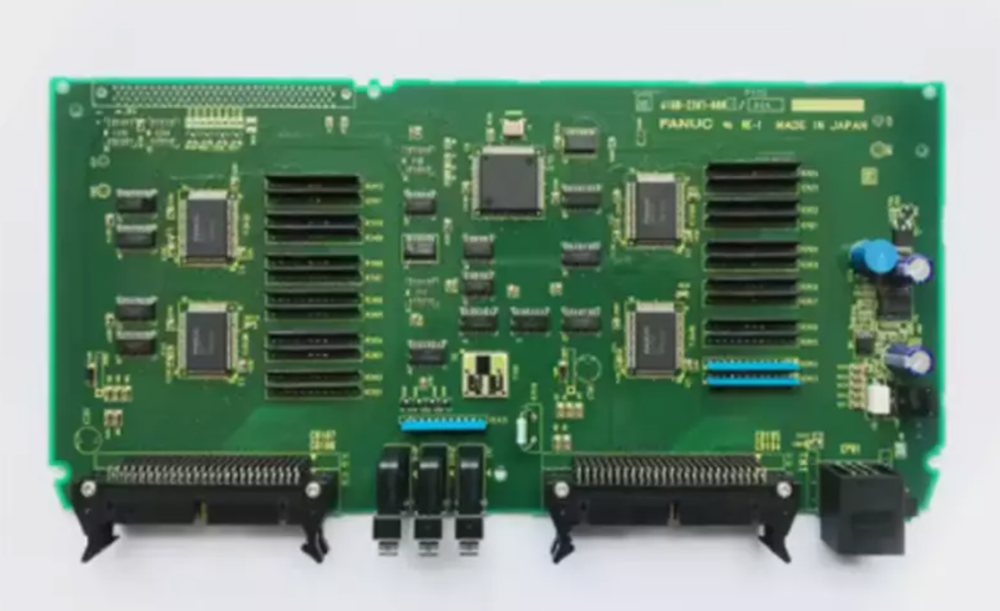 FANUC A16B-2203-0881 PCB Board, green circuit board with components, Made in Japan.
