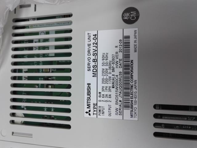 Mitsubishi MDS-B-SVJ2-04 Servo Drive Unit close-up, power specifications, Made in Japan