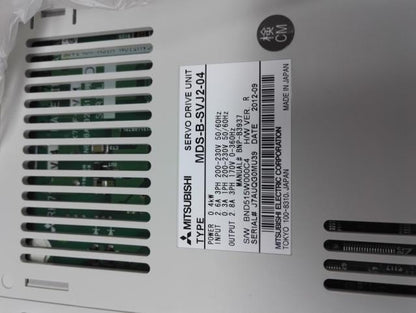 Mitsubishi MDS-B-SVJ2-04 Servo Drive Unit close-up, power specifications, Made in Japan