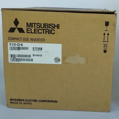 Mitsubishi FR-D740-036-NA compact size inverter box, Made in Japan, industrial automation equipment.