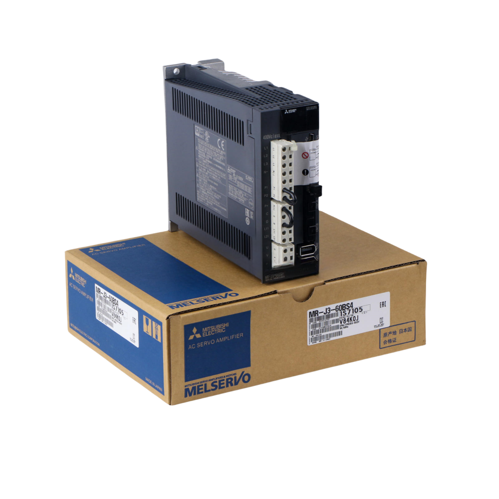Mitsubishi MR-J3-60BS4 servo drive, AC servo amplifier, with product box