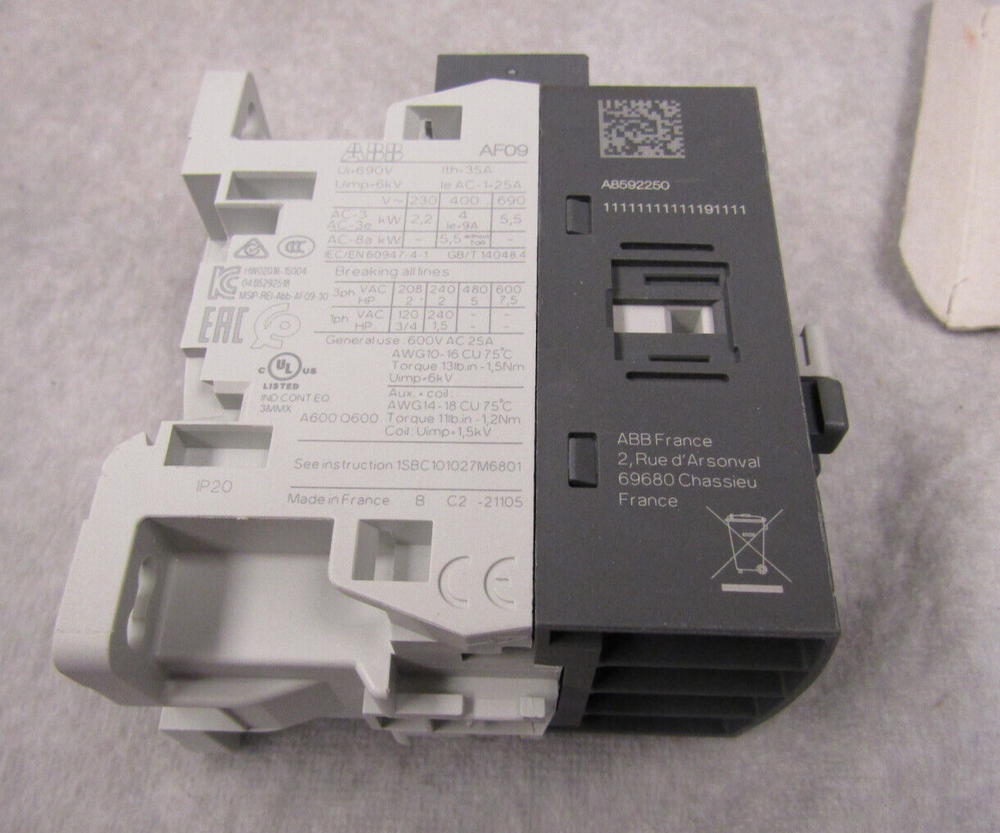 ABB AF09 Contactor Relay 1SBL137001R1101, 25A, Made in France, Industrial Automation Part