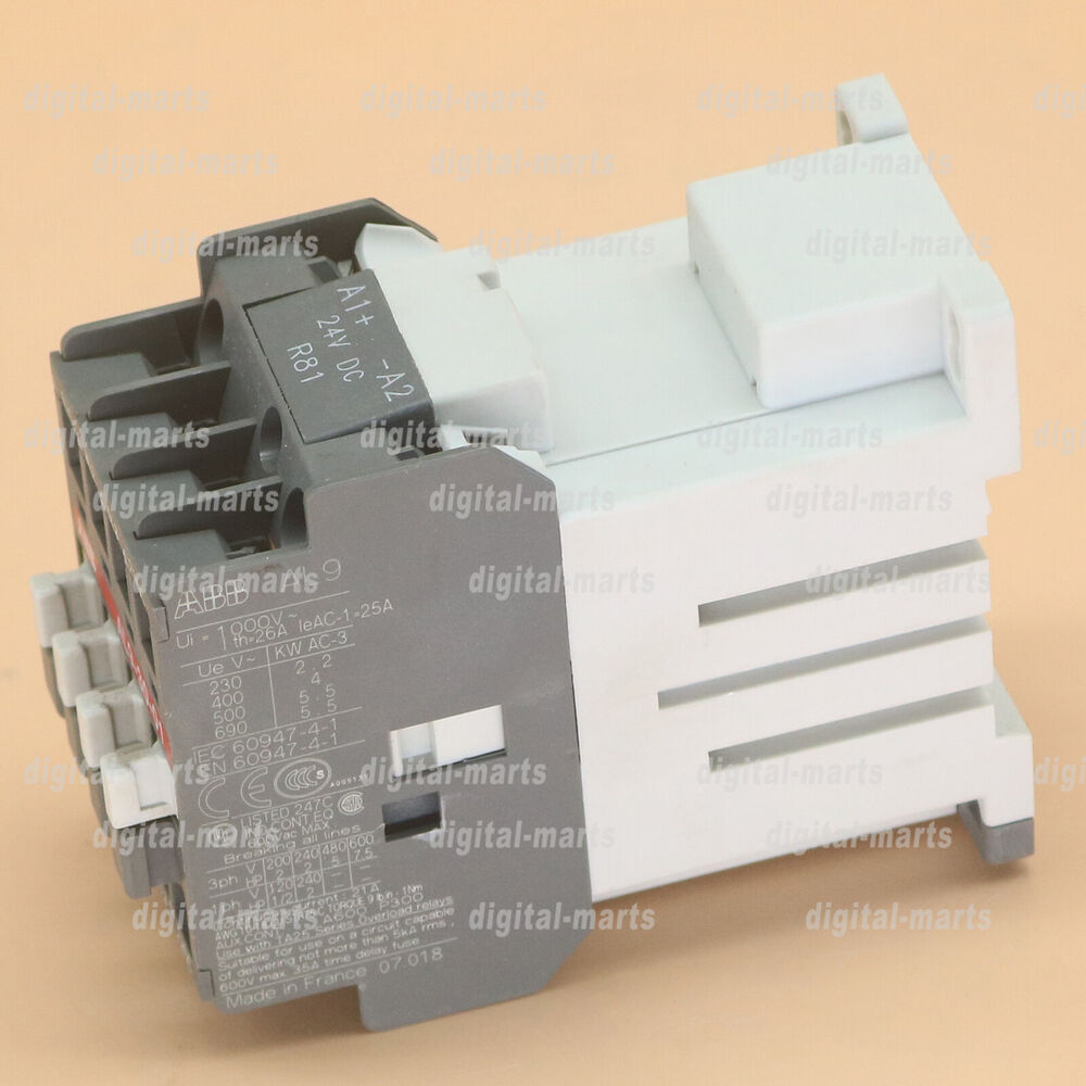 ABB AL9-30-01 DC Contactor 24VDC, industrial automation component. White and grey plastic housing with text labels.