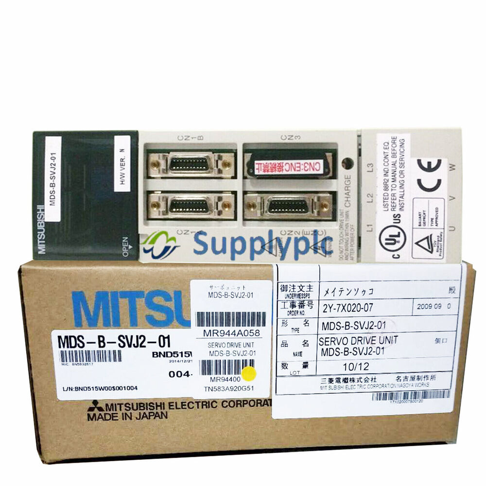 Mitsubishi MDS-B-SVJ2-01 Servo Drive Unit in box, featuring product details and specifications, industrial automation parts