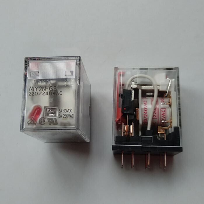 Omron MY2N-GS 220VAC Relay, clear plastic housing, 8 pins, industrial automation component, 5A 30VDC/250VAC