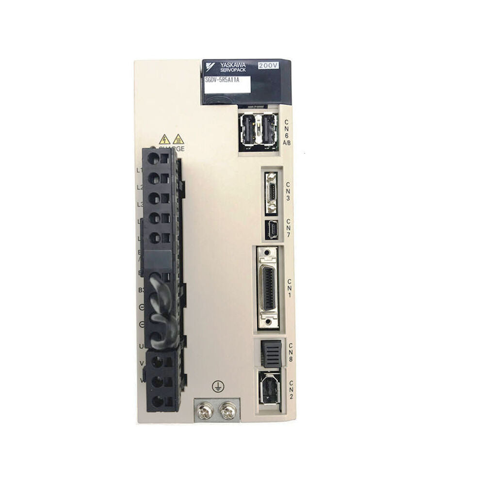 Yaskawa SGDV-5R5A11A Servo Drive, industrial automation equipment, featuring various ports and connectors.