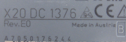 B&R X20DC1376 Controller Module, industrial automation part, Made in Austria, with CE Mark.
