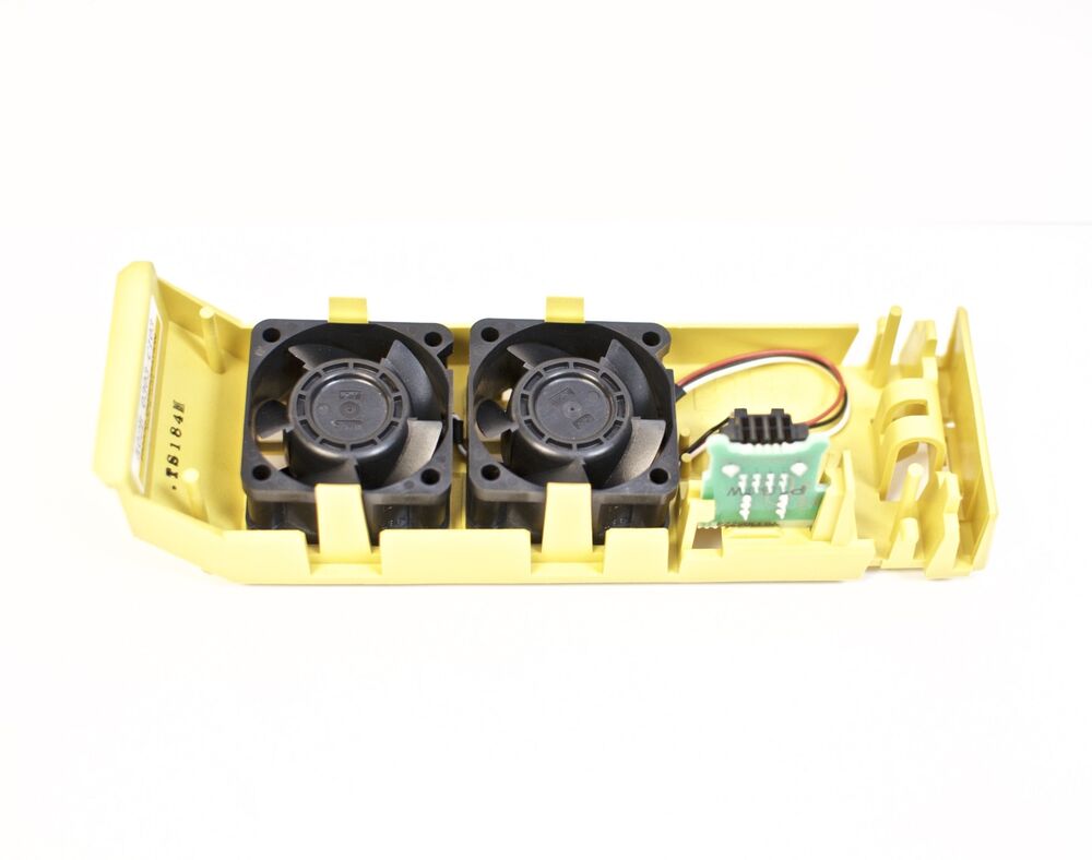 FANUC A02B-0303-C103 Fan Motor cooling fan system with dual fans in yellow enclosure, PLC part.