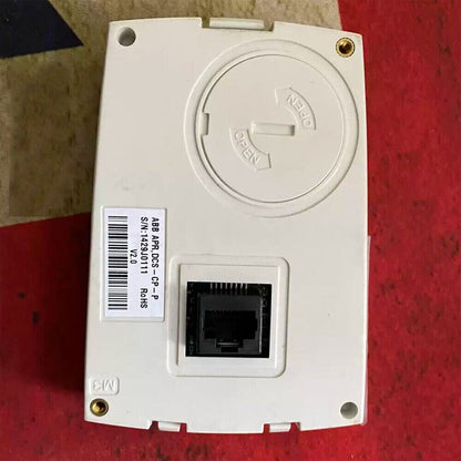 ABB DCS-CP-P Control Keypad Panel featuring an Ethernet port, serial number label, and 'OPEN' indicator.