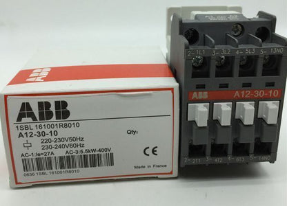 ABB A12-30-10 contactor, 220-230V 50Hz / 230-240V 60Hz, industrial automation part, made in France.