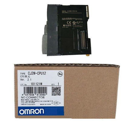 Omron CJ2M-CPU12 PLC Module in box, CPU unit, new condition, featuring product details and specifications.