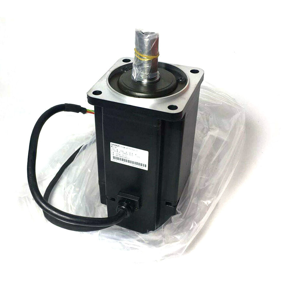 New Omron R88M-UE75030V-S1 servo motor, black body with a label, in plastic packaging
