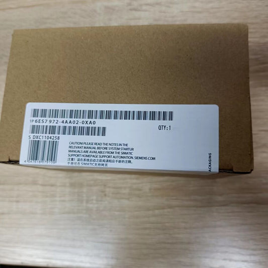 Siemens PLC module 6ES7 972-4AA02-0XA0 in original packaging, expedited shipping available. Includes quantity information.