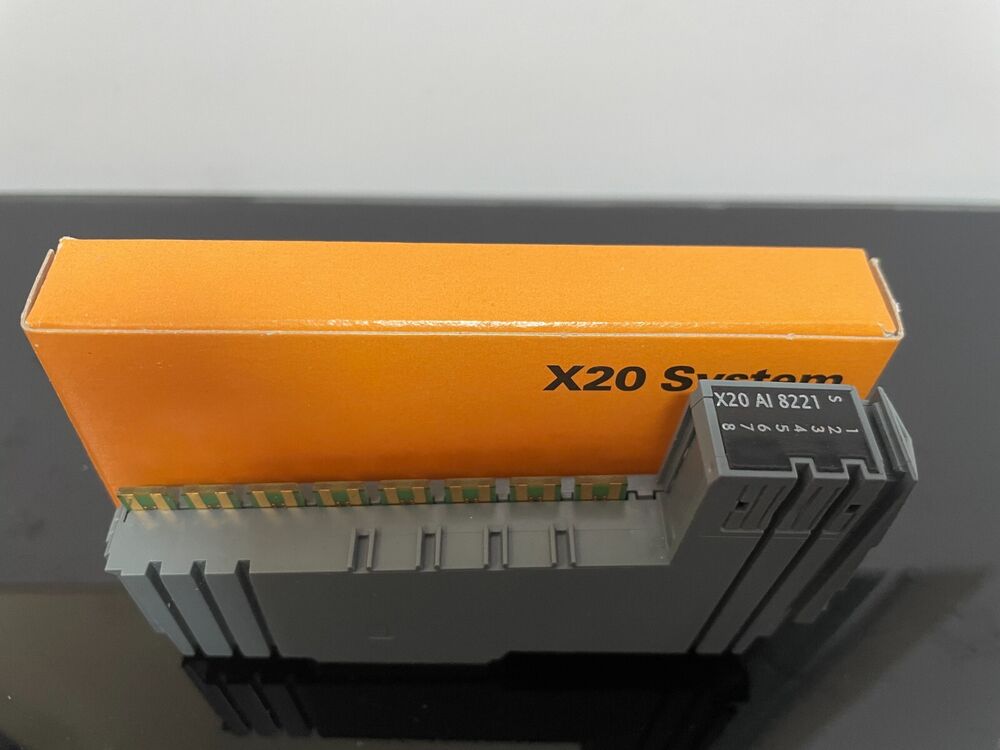 B&R X20 AI8221 analog input module on its orange box, X20 System industrial automation part