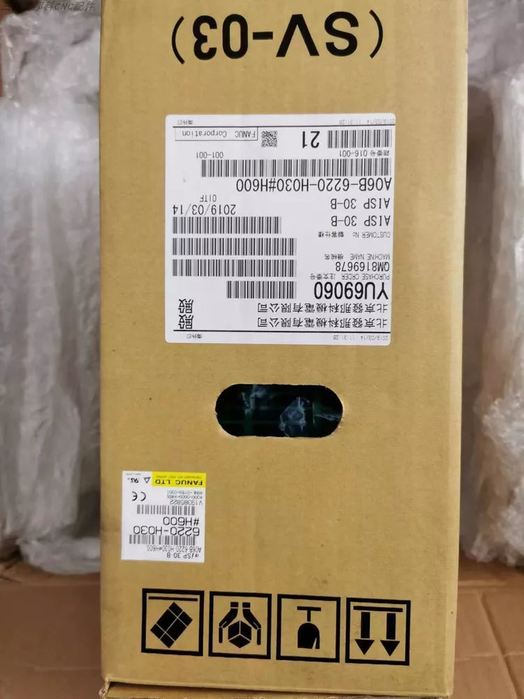FANUC A06B-6220-H030#H600 Servo Drive box, new, featuring product label details, including model number and production date.