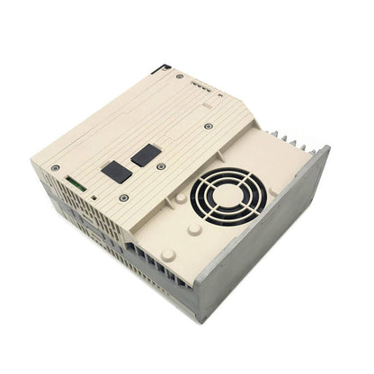 Yaskawa SGDV-5R5A11A Servo Drive. Industrial automation equipment, with beige and gray casing, featuring a cooling fan.