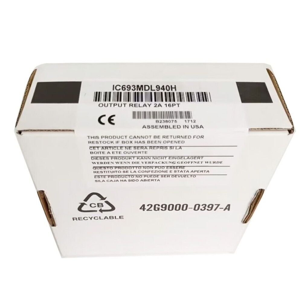 FANUC IC693MDL940H Output Relay 2A 16PT module in its original packaging, assembled in the USA.