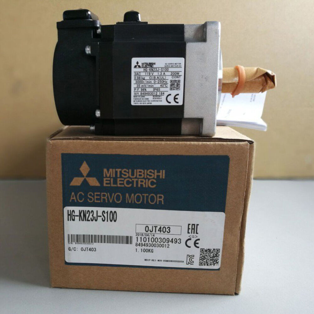 Mitsubishi HG-KN23J-S100 AC Servo Motor in box. Industrial automation motor for sale.